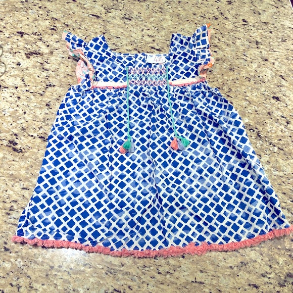 435 Matilda Jane Clothing Blue Patterned Pink Fray Hem Tunic 12 - Picture 2 of 9